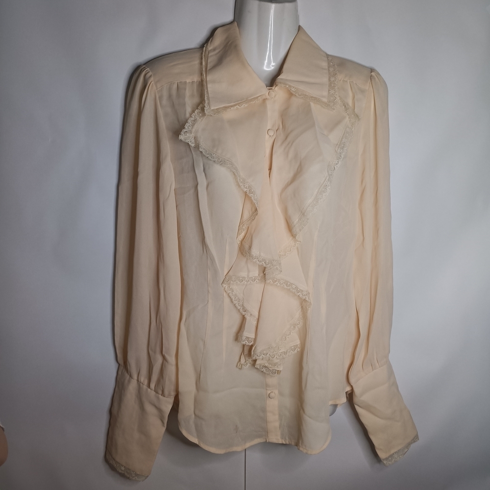 Metrostyle Cream Ruffle Front Blouse - Picture 3 of 13